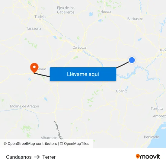 Candasnos to Terrer map