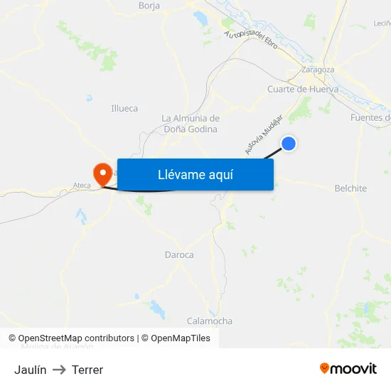Jaulín to Terrer map