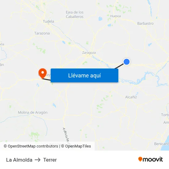 La Almolda to Terrer map