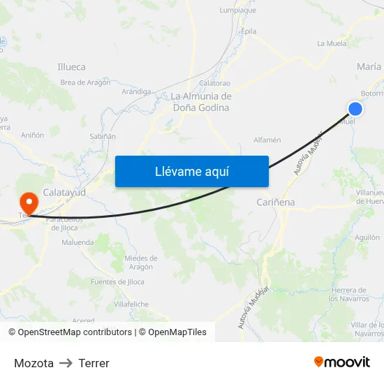 Mozota to Terrer map