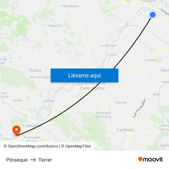 Pinseque to Terrer map