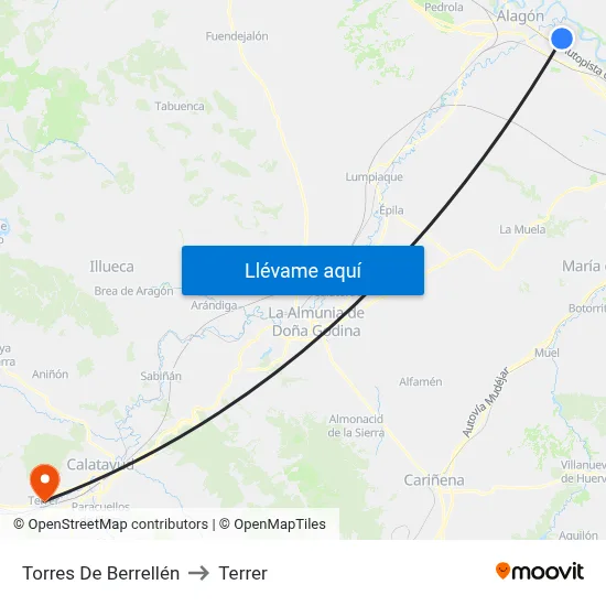 Torres De Berrellén to Terrer map