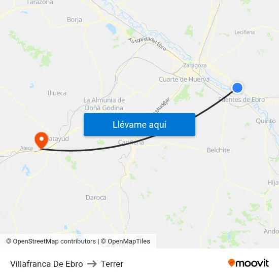 Villafranca De Ebro to Terrer map