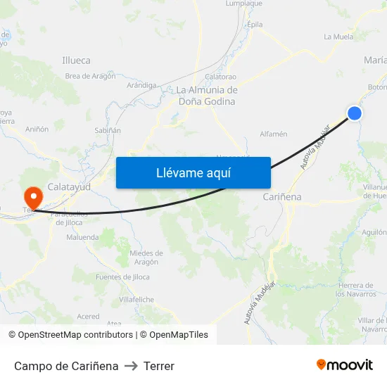 Campo de Cariñena to Terrer map