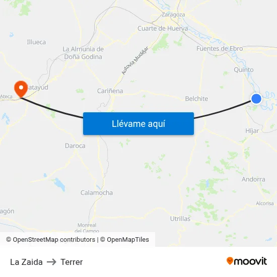 La Zaida to Terrer map