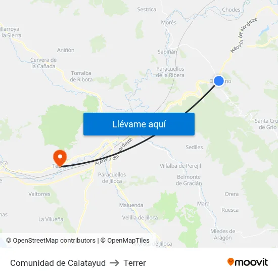 Comunidad de Calatayud to Terrer map