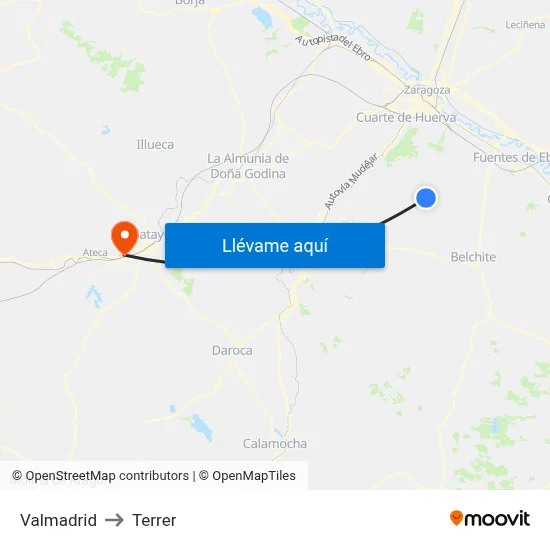Valmadrid to Terrer map