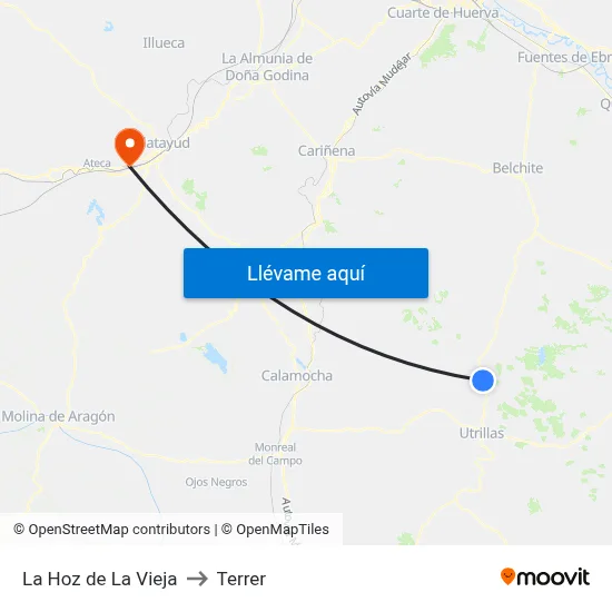 La Hoz de La Vieja to Terrer map