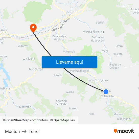 Montón to Terrer map