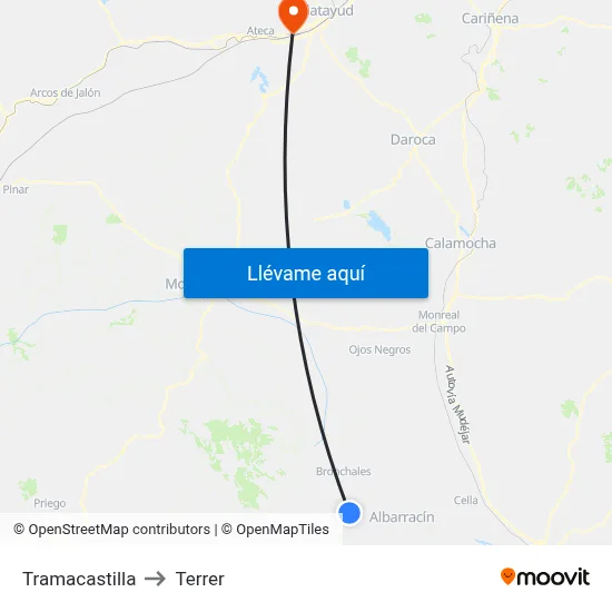 Tramacastilla to Terrer map