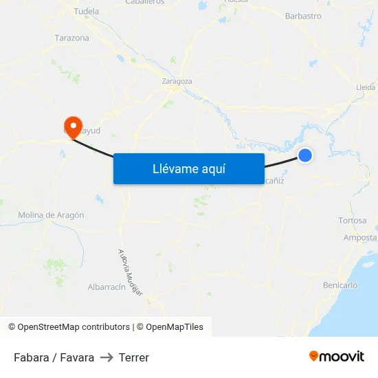 Fabara / Favara to Terrer map
