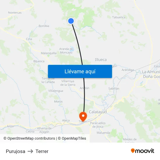 Purujosa to Terrer map