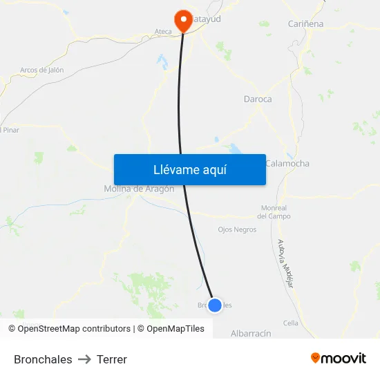 Bronchales to Terrer map
