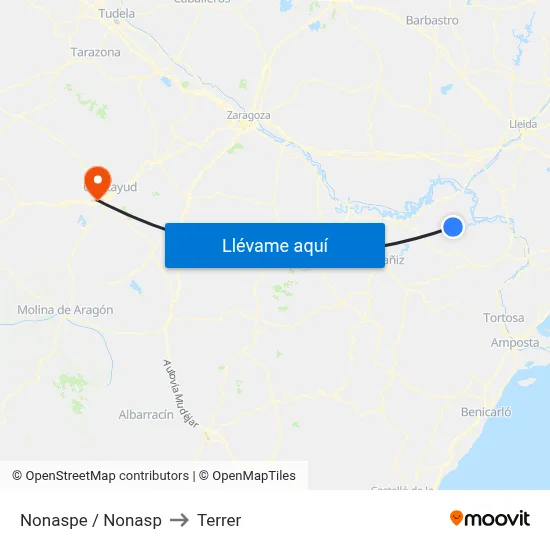 Nonaspe / Nonasp to Terrer map