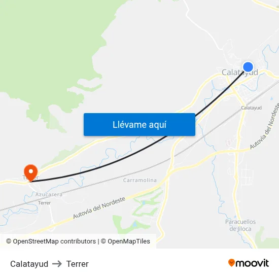 Calatayud to Terrer map