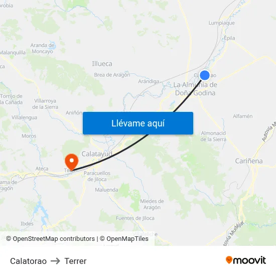 Calatorao to Terrer map