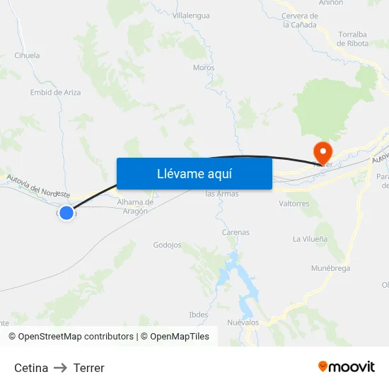 Cetina to Terrer map
