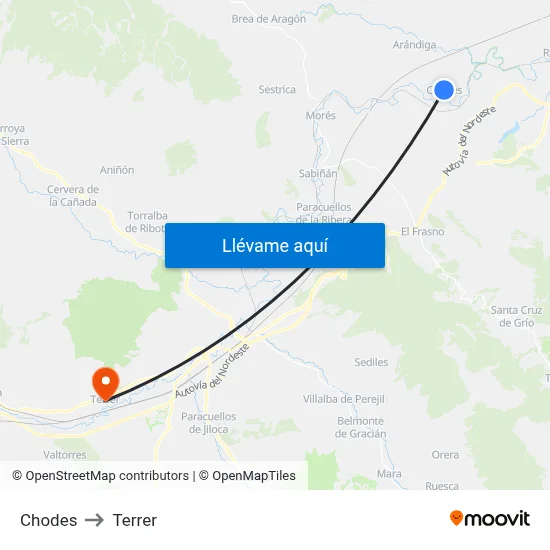 Chodes to Terrer map