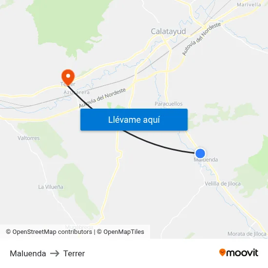 Maluenda to Terrer map