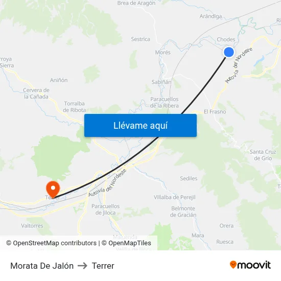 Morata De Jalón to Terrer map