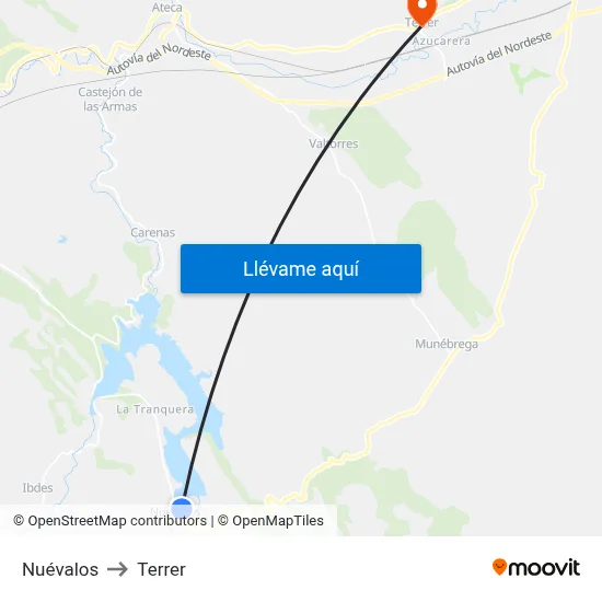 Nuévalos to Terrer map
