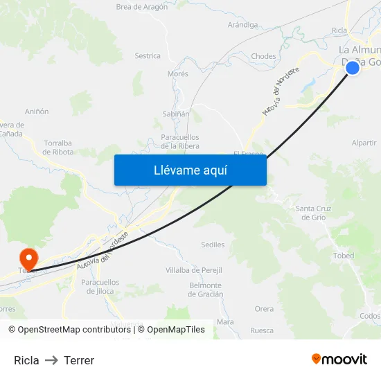 Ricla to Terrer map