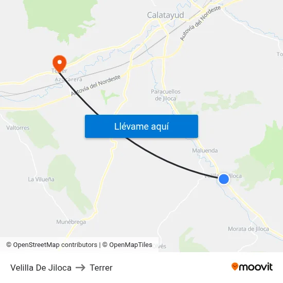 Velilla De Jiloca to Terrer map