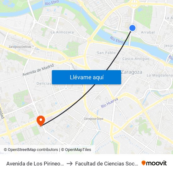 Avenida de Los Pirineos Con Tv Aragón to Facultad de Ciencias Sociales y Del Trabajo map