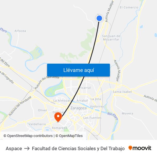 Aspace to Facultad de Ciencias Sociales y Del Trabajo map