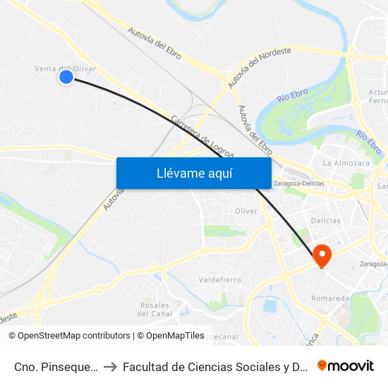 Cno. Pinseque, 213 to Facultad de Ciencias Sociales y Del Trabajo map