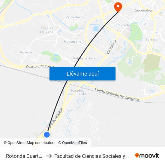 Rotonda Cuarte - Sur to Facultad de Ciencias Sociales y Del Trabajo map