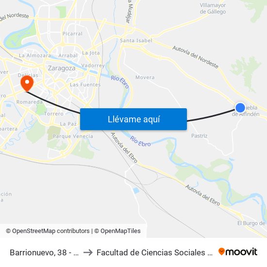 Barrionuevo, 38 - Ibercaja to Facultad de Ciencias Sociales y Del Trabajo map
