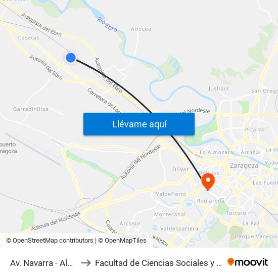 Av. Navarra - Almozara to Facultad de Ciencias Sociales y Del Trabajo map