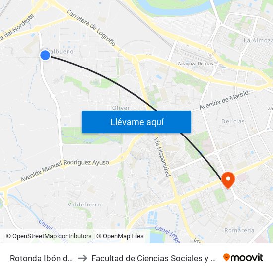 Rotonda Ibón de Plan to Facultad de Ciencias Sociales y Del Trabajo map