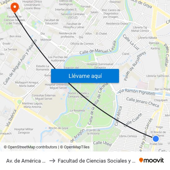 Av. de América N. º 83 to Facultad de Ciencias Sociales y Del Trabajo map