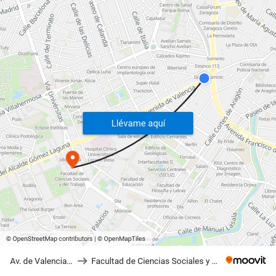 Av. de Valencia N. º 8 to Facultad de Ciencias Sociales y Del Trabajo map