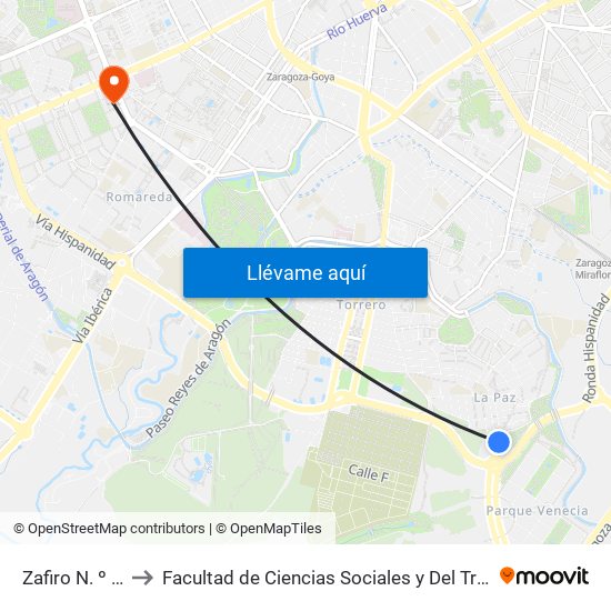 Zafiro N. º 40 to Facultad de Ciencias Sociales y Del Trabajo map
