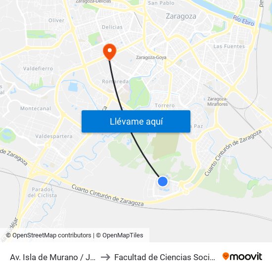 Av. Isla de Murano / Jardines Reales to Facultad de Ciencias Sociales y Del Trabajo map