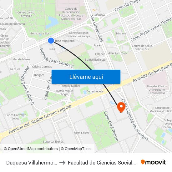 Duquesa Villahermosa N. º 129 to Facultad de Ciencias Sociales y Del Trabajo map