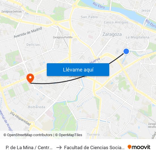 P. de La Mina / Centro de Mayores to Facultad de Ciencias Sociales y Del Trabajo map