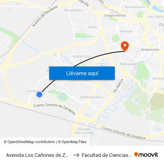 Avenida Los Cañones de Zaragoza Con Refugio de Góriz to Facultad de Ciencias Sociales y Del Trabajo map