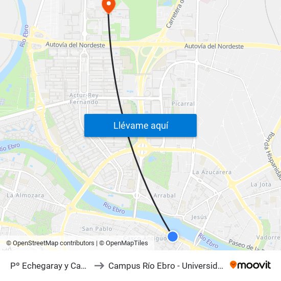 Pº Echegaray y Caballero, 112 to Campus Río Ebro - Universidad de Zaragoza map