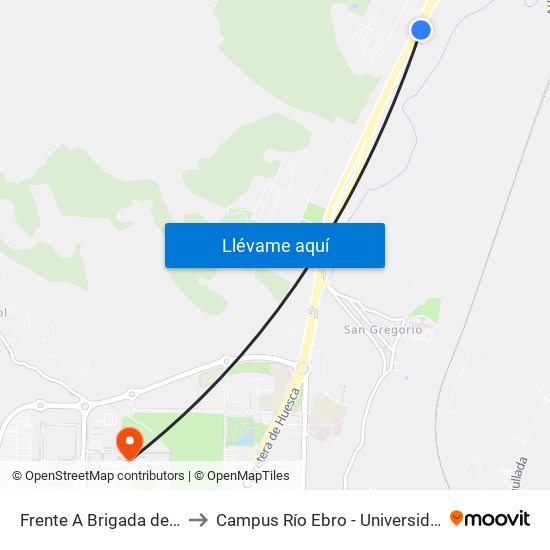 Frente A Brigada de Caballerías to Campus Río Ebro - Universidad de Zaragoza map