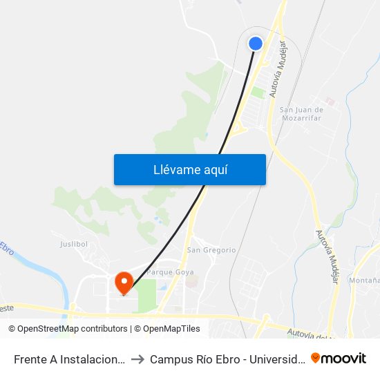 Frente A Instalaciones Militares to Campus Río Ebro - Universidad de Zaragoza map
