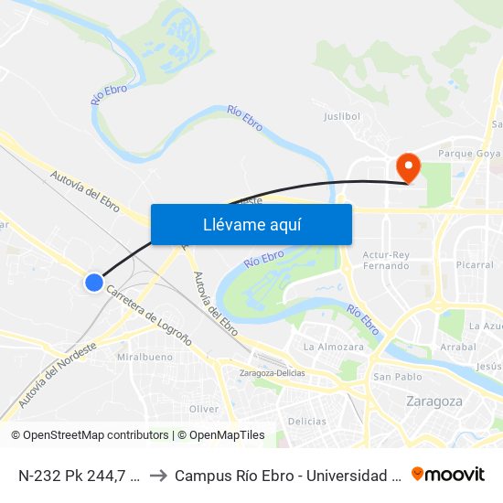 N-232 Pk 244,7 - Makro to Campus Río Ebro - Universidad de Zaragoza map