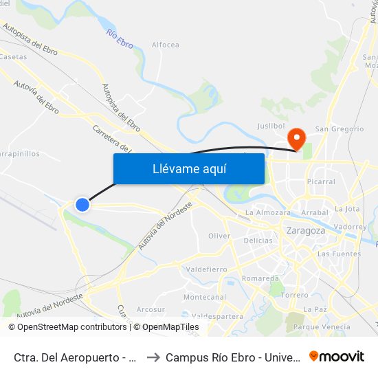 Ctra. Del Aeropuerto - Cno. de La Olmera to Campus Río Ebro - Universidad de Zaragoza map