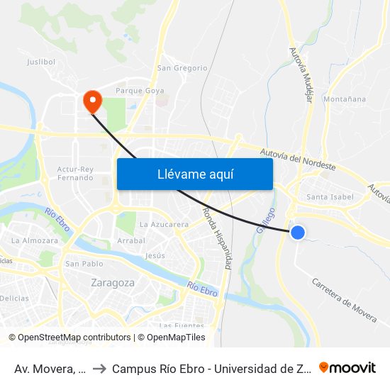Av. Movera, 124 to Campus Río Ebro - Universidad de Zaragoza map