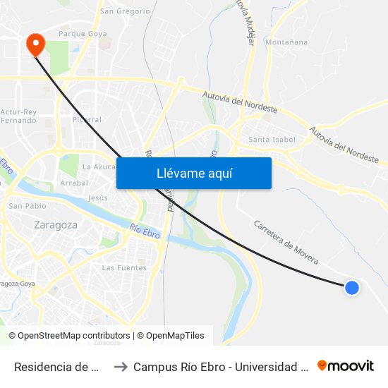 Residencia de Mayores to Campus Río Ebro - Universidad de Zaragoza map