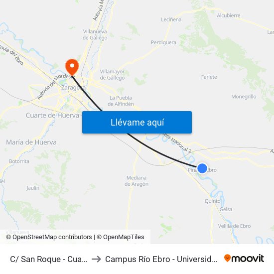 C/ San Roque - Cuartel G. Civil to Campus Río Ebro - Universidad de Zaragoza map