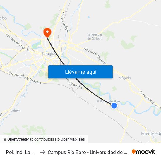 Pol. Ind. La Noria to Campus Río Ebro - Universidad de Zaragoza map